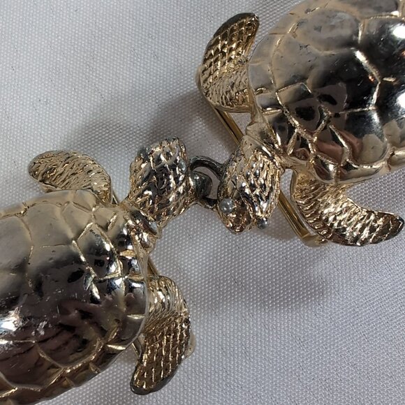 Gay Boyer Gold Turtle Belt Buckle Rope Ribbon Two Piece Sea Interlocking Vintage - Picture 2 of 16